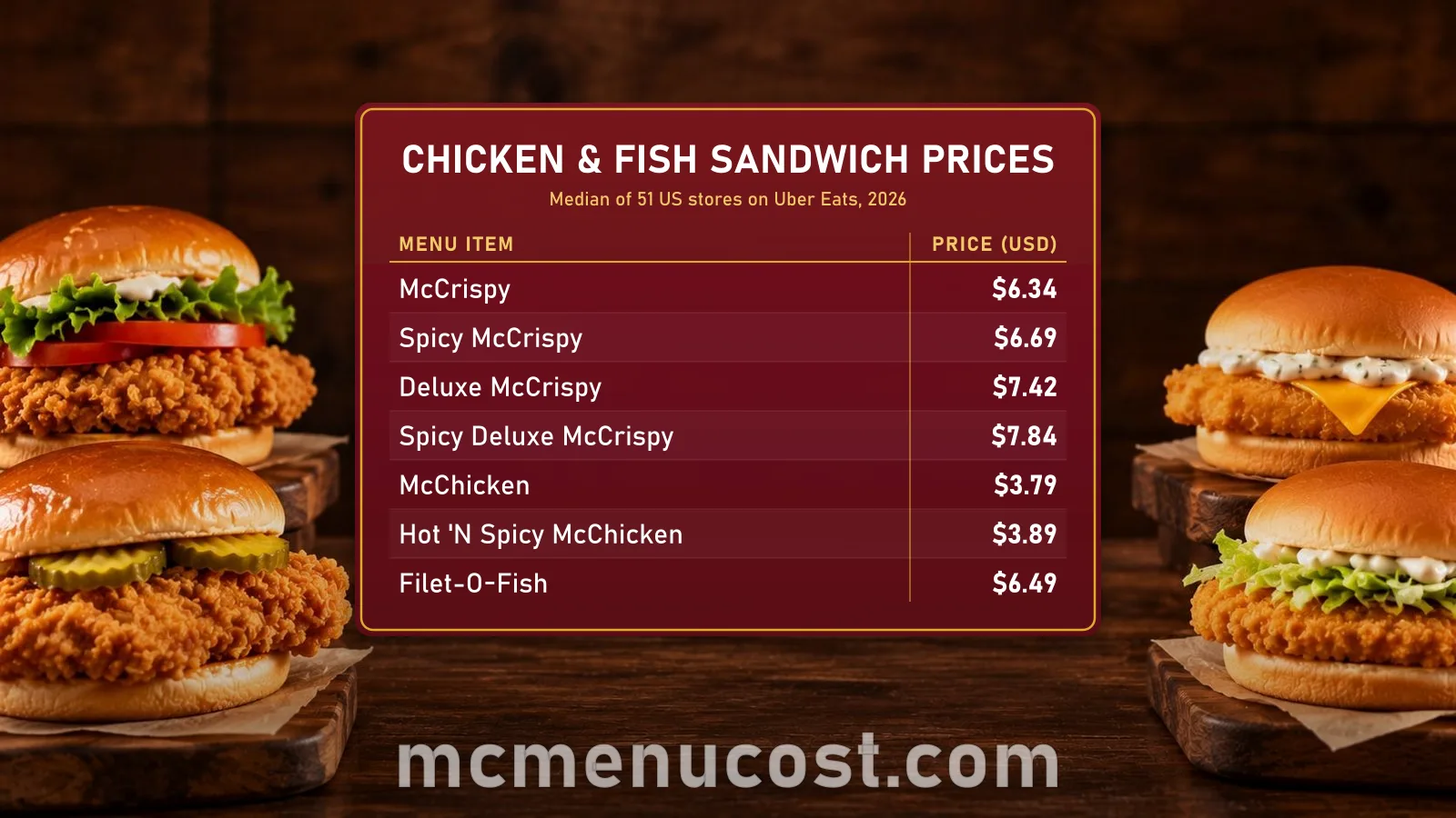 McDonald's chicken and fish sandwich prices: McCrispy, McChicken and Filet-O-Fish