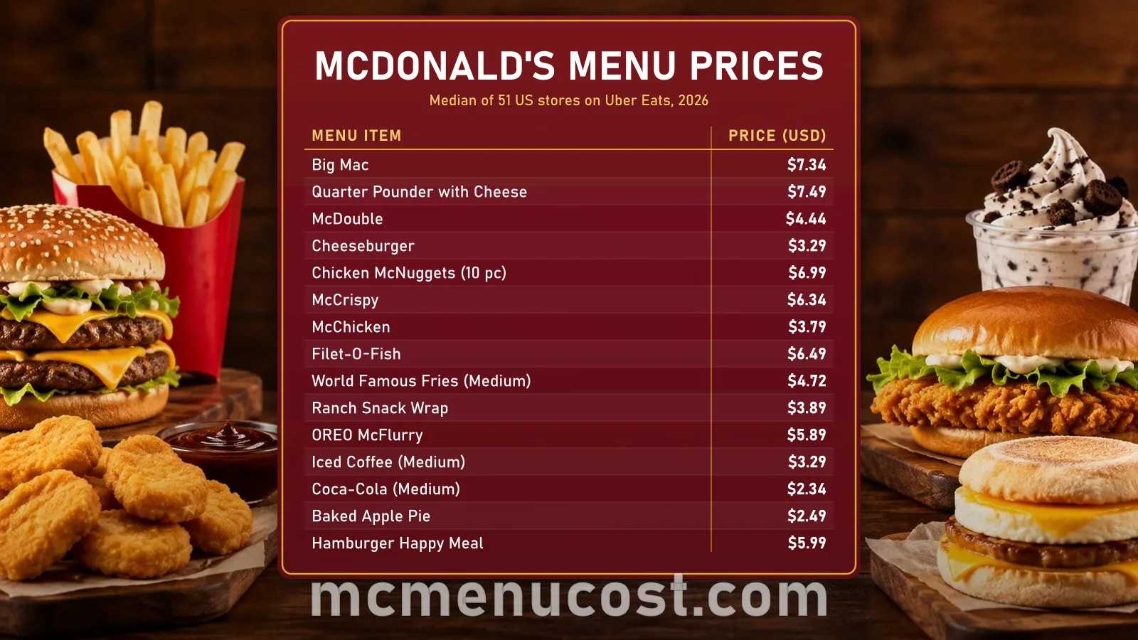 McDonald's menu prices: median delivery-menu prices for the Big Mac, Quarter Pounder, McNuggets, McCrispy, fries and more