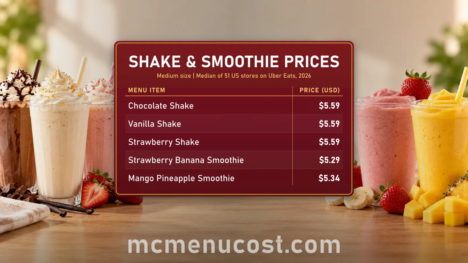 McDonald's shake and smoothie prices