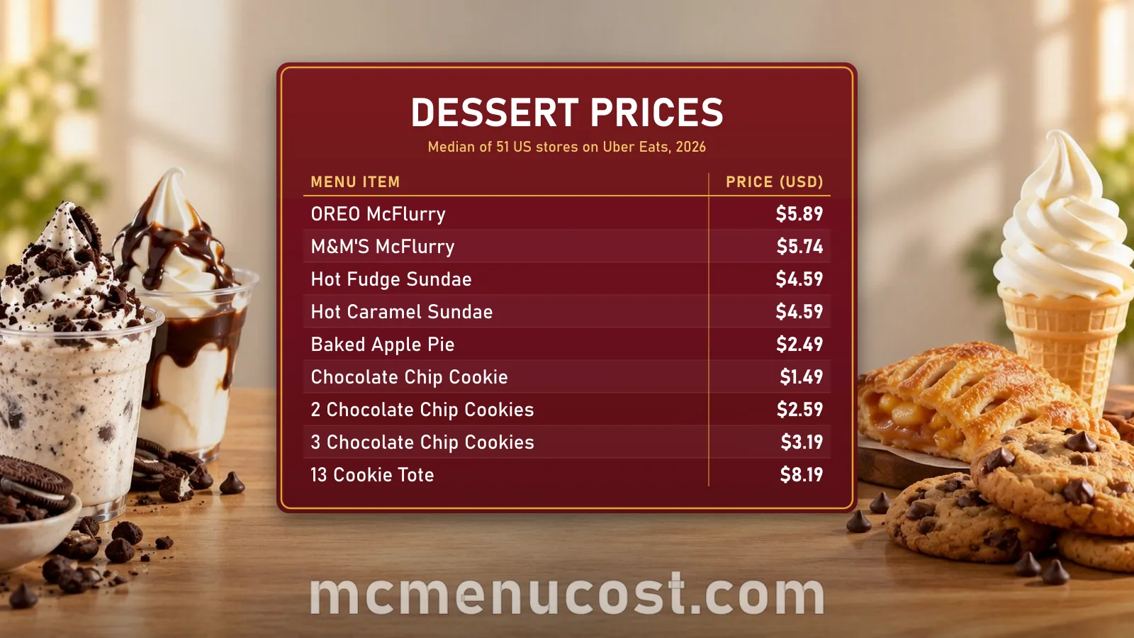 McDonald's dessert prices: McFlurry, sundaes, apple pie and cookies